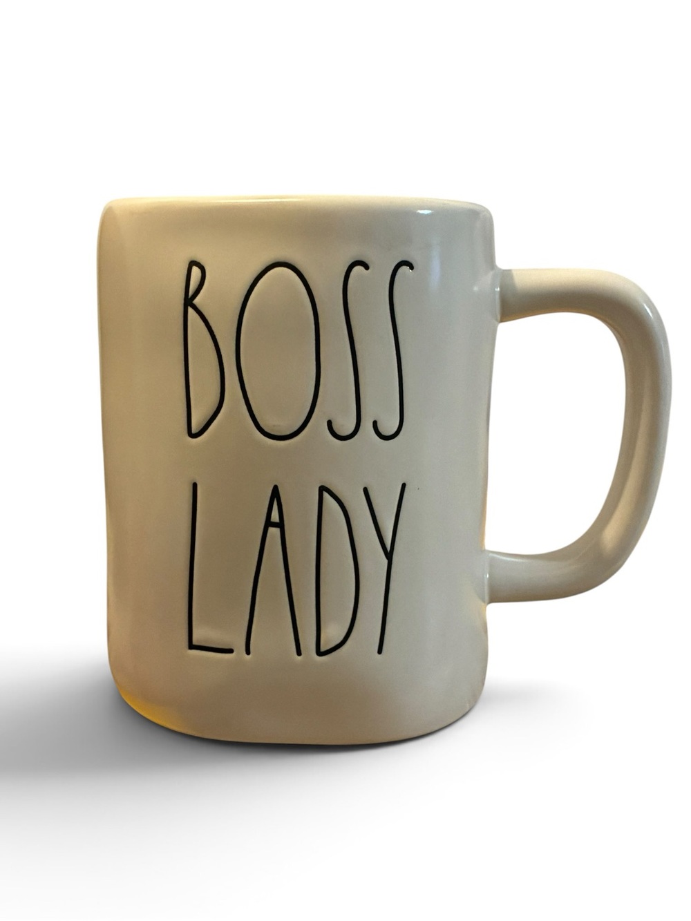 Rae Dunn BOSS LADY Coffee Mug Magenta Large Letter Ceramic Tea Cup Rare